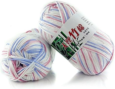leattyer Brand New 27 Colors Soft Bamboo Crochet Cotton 50g Knitting Yarn Baby Knit Wool Yarn ( #28 White&Pink&Blue)
