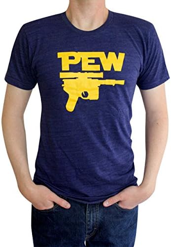 Pew Blaster Funny Movie T-Shirt (Large, Tri-Blend (Indigo))