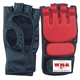 MMA Impact Fight Glove Cowhide Lthr Red/PU Rnd Velcro Strap Small