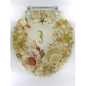 Elongated Clear Seahorse and Sea Shell Lucite Tropical Fish Toilet Seat Seashell by Popular