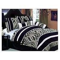 7 Pc Luxury Chenille / Micro Suede Complete Comforter Set, Black / Brown / Beige, Queen Size