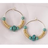 Kenyan Heishi Bead and Turquoise Hoop Earrings