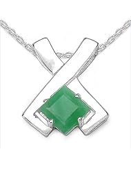 1.00 Carat Genuine Emerald Sterling Silver Pendant Necklace. 18"