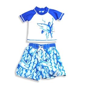 Isababies - Toddler Boys Bathing Suit And Sunguard Top, Blue, White
