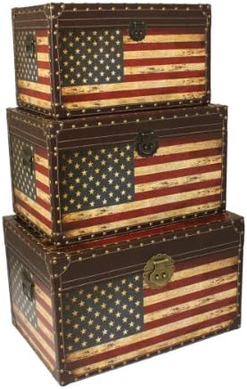 EcWorld Enterprises 7732053 Antique American Flag Decorative Trunk Cases And Storage Accent Decor