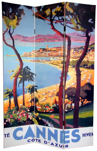 Unusual Large Big Vintage Travel Poster Wall Art Print - 6ft. Tall Double Printed Cannes & Versailles Folding Room Divider