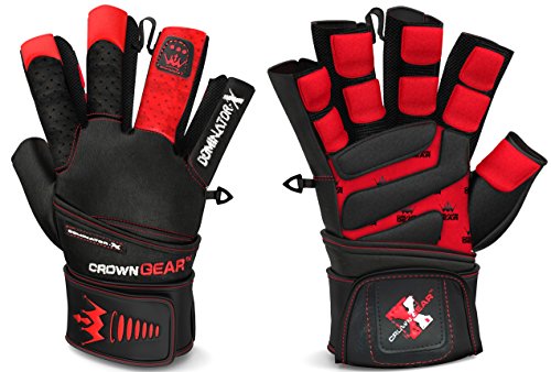 Weightlifting Gloves for Gym Fitness Crossfit Bodybuilding - Workout Weight Lifting Gloves for Men & Women - DOMINATOR X Leather Crossfit Training Gloves w. Wrist Support Wraps
