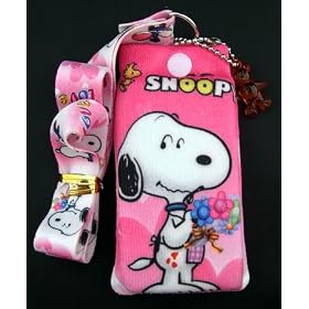 Pink Snoopy Cell Phone / iPod Sock with Bonus Lanyard