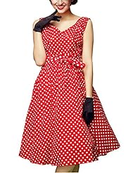 V-neck Sleeveless Spring Polka Dot Print Cocktail Vintage Party Dress 
