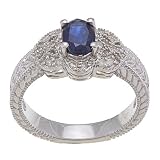 1.25ct Genuine Blue Sapphire Diamond Ring Vintage Style in Sterling Silver