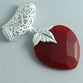 Silver Plated Red Garnet Pendant Heart - Ladies Necklace Charm with January Birthstone (1.25 inch)