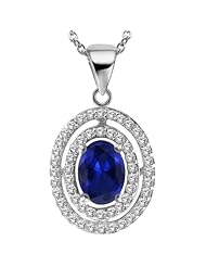 1.68 Ct Oval Blue Created Sapphire 925 Sterling Silver Pendant With 18" Chain