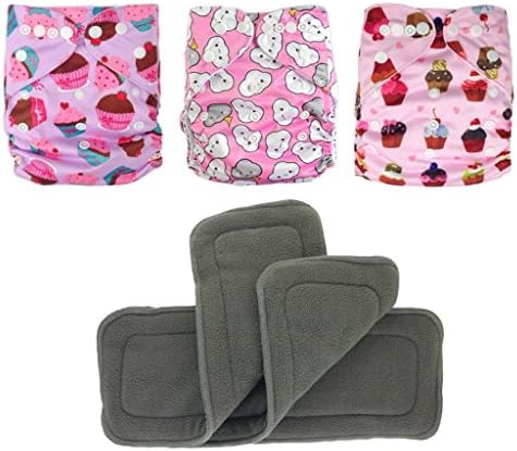 Adovely Baby Cloth Diaper Pocket Covers Snaps w/ 5-layer Charcoal Bamboo Inserts 6pc Gift Set (Girls - Joy)