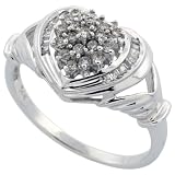 51D1kqV014L. SL160  14k White Gold Claddagh Cluster Ring, w/ 1/3 Carat Baguette & Brilliant Cut Diamonds, 7/16 in. (11mm) wide, size 6.5