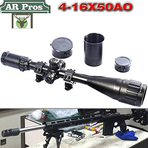 4-16x50mm Scope W Front AO Adjustment. Red/Green Illumination Mil-Dot Reticle. Comes with Extended Sunshade and Heavy Duty Ring Mount