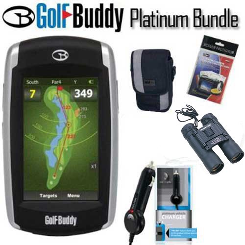 Golf Buddy World Platinum GPS Range Finder Golfers Bundle With Humvee 10X25 Compact Binocular Black