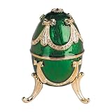 Emerald Color Baronial Egg Shaped Musical Trinket Box with Czech Preciosa Crystals