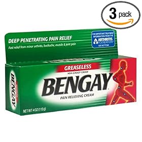 Bengay Pain Relieving Cream, Greaseless, 4-Ounce Tubes (Pack of 3)