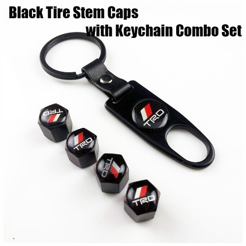 TRD Black Tire Stem Valve Caps and Black Keychain Combo Set Find