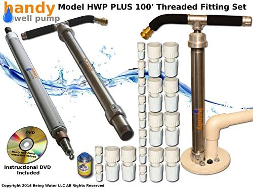 Handy Well Pump Model HWP-Stainless Steel Hand Well Pump Kit, PLUS 100' Threaded Adapter Fitting Set.