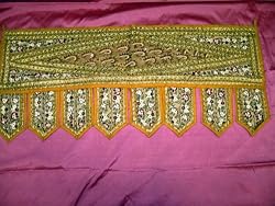 Mettalic Brown Yellow Beads Sari Toran Wall Tapestry Topper Valance 36"