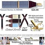 Casual Blue denim suspenders in Y-back with gold clips