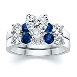 2.30 CT HEART DIAMOND W ROUND BLUE SAPPHIRE RING SET