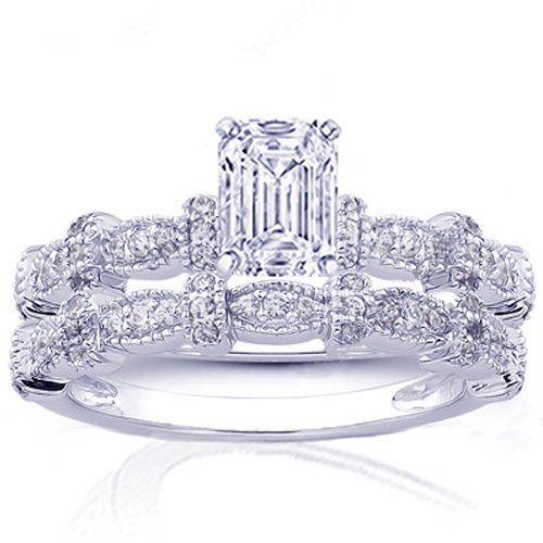 1.35 Ct Emerald Cut Diamond Vintage Heirloom Engagement Wedding Ring Set VS1-E