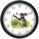 Bunny Rabbit & Butterfly with Flowers JP Animal Wall Clock by WatchBuddy Timepieces (White Frame)
