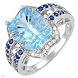 Superb Ring With 7.35ctw Precious Stones - Genuine Clean Diamonds, Sapphires and Topaz in 14K White Gold. Total item weight 6.0g - Certificate Available.