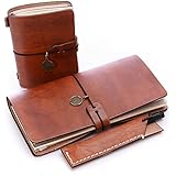 Leather Journal,Linshi Tasks Vintage Handmade Refillable Traveler's Notebook Notepad with Pencil Case, Set of 3(Brown)