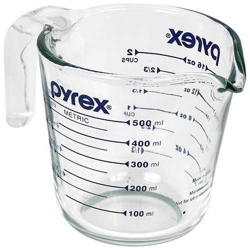 Pyrex Prepware 2-Cup Measuring Cup, Clear with Blue Measurements