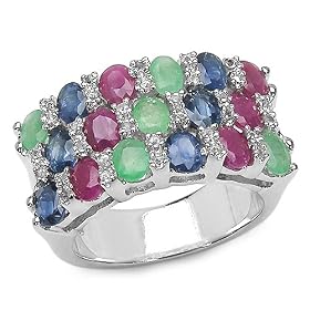 Buy 4.50 Carat Genuine Emerald, Ruby, Sapphire and White Topaz Silver Ring by JewelzDirect