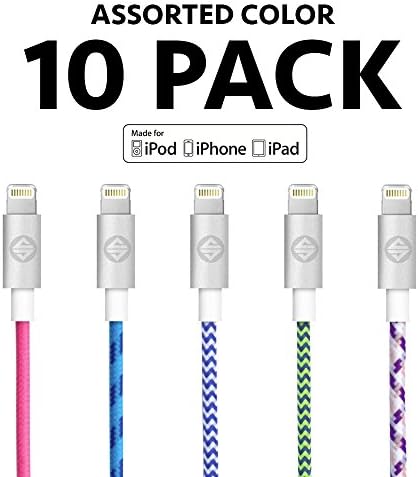 Synapse Cable- 10 PACK of 1M (3.3 feet) Apple MFi Certified Lightning to USB Braided Cable with Aluminum Housing Tips for iPhone 6 (assorted 10 pack)