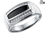 Black Onyx Men's Ring with Diamonds 1/5 Carat (ctw) in White Gold