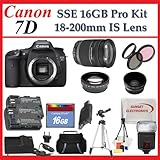Canon EOS 7D 18MP SLR Digital Camera (Includes manufacturer's supplied accessories) with 18-200mm IS Lens + SSE Huge 16GB Lens Accessory Package