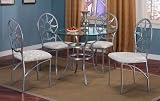 5 pc metal and glass dining room table set in a matte silver metal finish