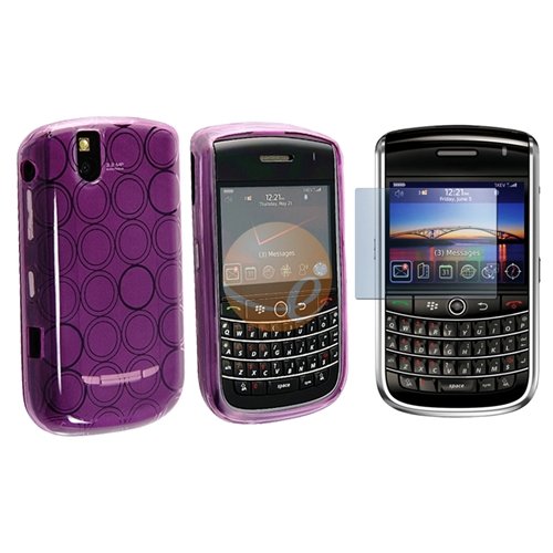 Clear Purple Concentric Circle TPU Rubber Skin Case for Blackberry Tour 9630 + Reusable Screen Protector