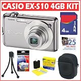 Casio Exilim EX-S10SR 10MP Digital Camera (Silver) + 4GB Accessory Kit