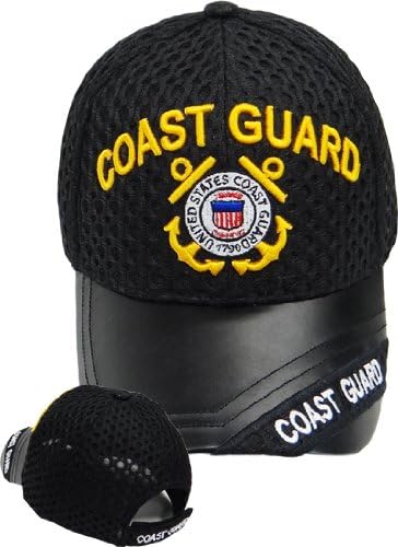 Coast Guard BLACK Premium Baseball Cap, U.S. Coast Guard Military Hat with Logo and Anchors and Leather Bill, USCG, Adjustable to Fit Most Men and Some Women, Armed Forces Headwear