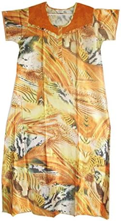 Women's XL Size Soft Silk Satin Nightgown Pajamas Sleepwear Nightdress (Yellow Lace)