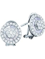 14K White Gold 1.10CT Round & Baguette Cut Diamond Flower Earring