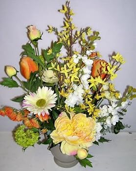 24" Tulip, Gerber Daisy & Forsythia Arrangement