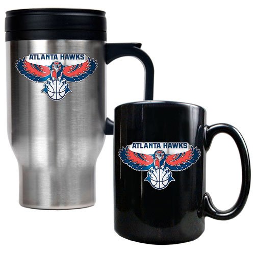 Atlanta Hawks NBA Stainless Steel Travel Mug & Black Ceramic Mug Set - Primary Logo