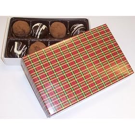 Scott's Cakes Cocoa Covered Dark and Dark Chocolate Truffles 1/2 Pound Christmas Plaid Box