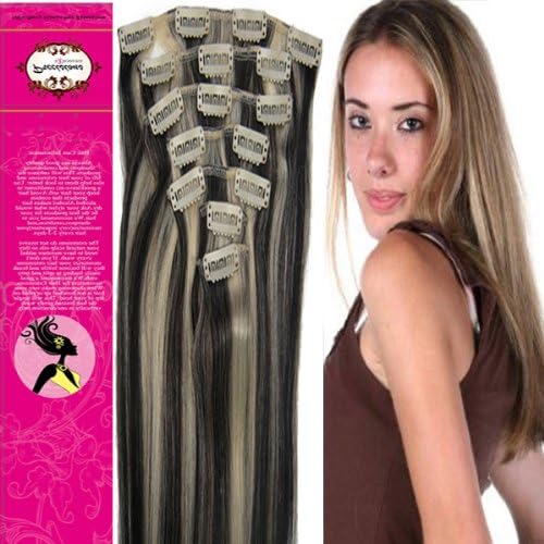 YTLDF Women Hair Extensions Real Remy Clip in Hair 7pcs More Colors (22Inch 80g One Set, 1B/613)