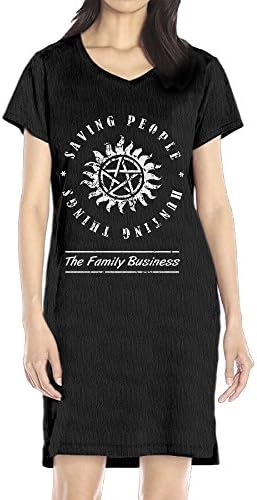 Bibai Supernatural Family Business Women Short Sleeve Vintage Jumpsuit Dresses Rompers Black S