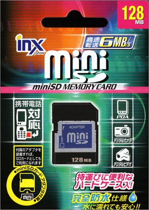 INX-JAPAN INX-MSD128PN miniSD�������[ 128MB ���S�h���Ή� SD�ϊ��A�_�v�^�[�t �n�[�h�P�[�X����
