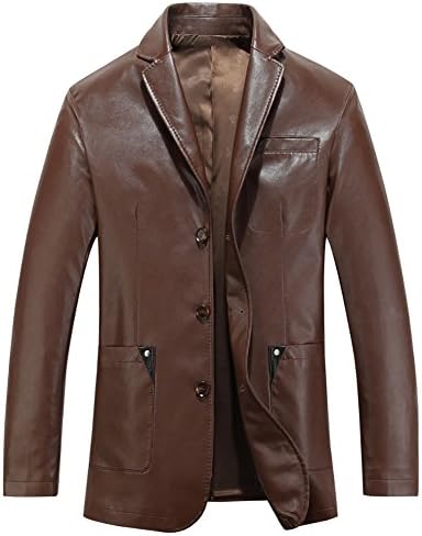 Cheruna Men's Classic Pu Leather Biker Rock Punk Jacket Coat Brown XL