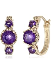 18K Gold-Plated Sterling Silver and African Amethyst Hoop Earrings